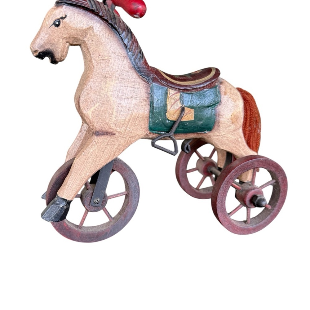 Vintage Hand Carved Wooden Horse Tricycle Folk Art Decor Multicolor - Picture 7 of 7